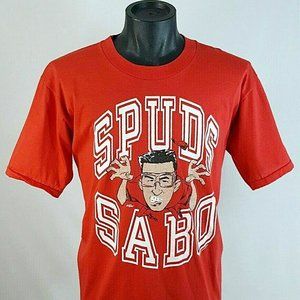 Nos Vintage 80s MLB Cincinnati REDS Chris Spuds Sabo Baseball Caricature T-Shirt